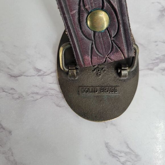 Award Design Medals N Brass Toned Buckle and Tooled Leather Belt - Picture 6 of 10